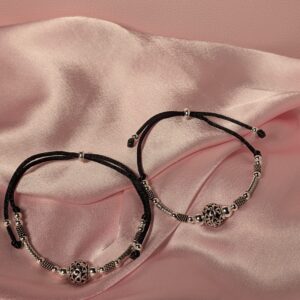 Silver & Black Thread Anklets