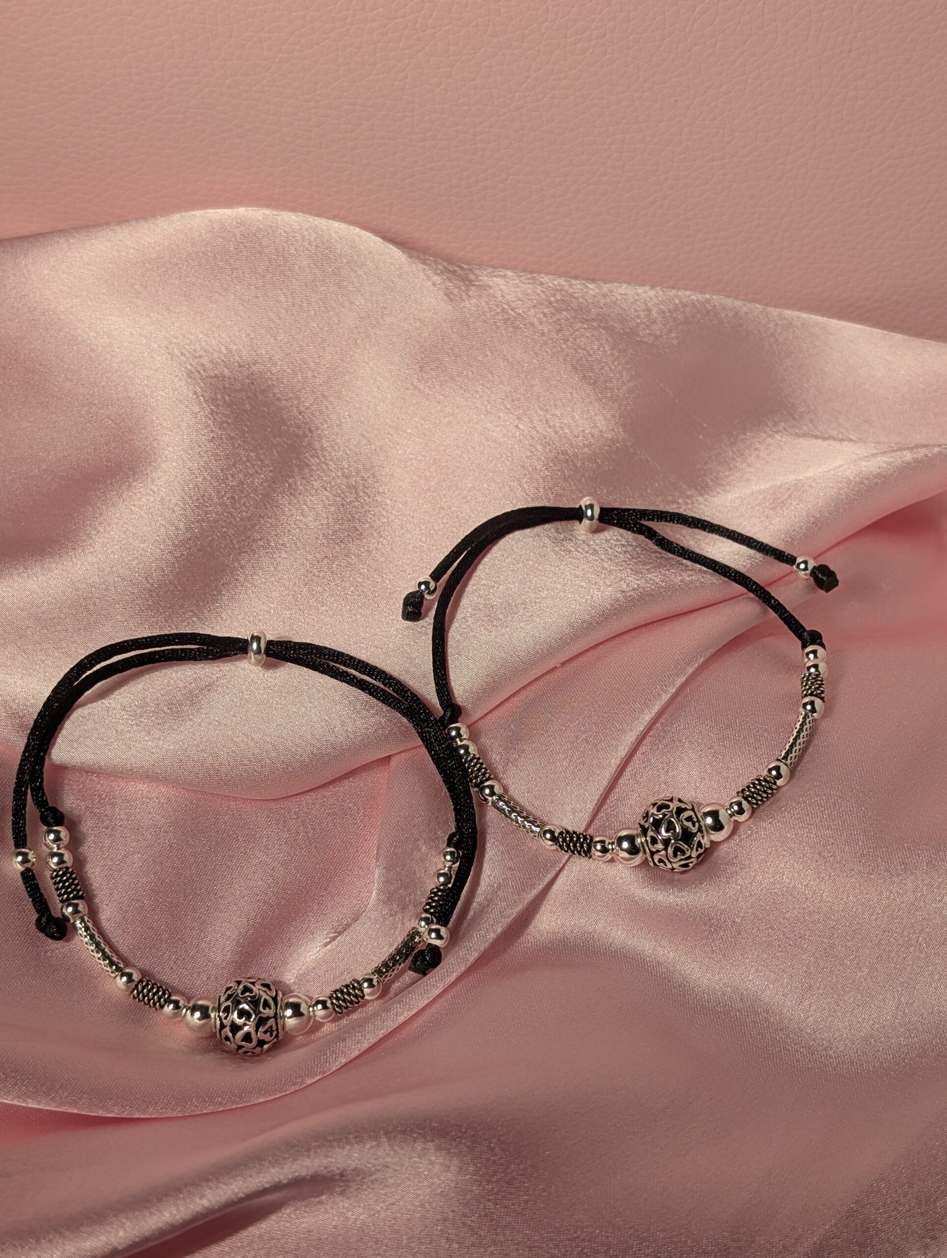 Silver & Black Thread Anklets