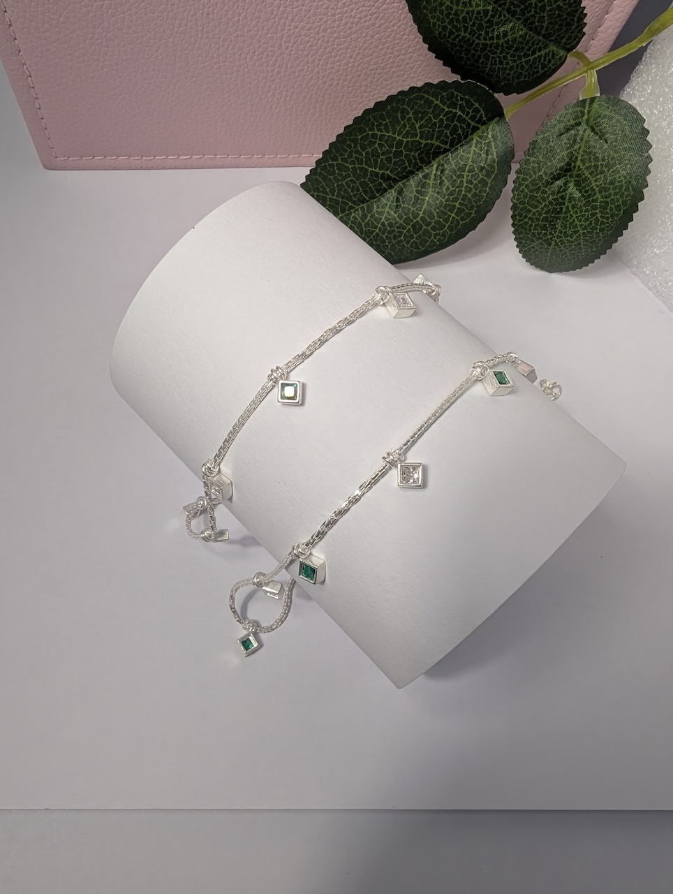 Emerald Kundan Silver Anklets - Image 5