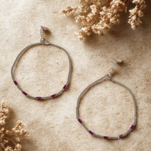 Ruby Glow Silver Anklets