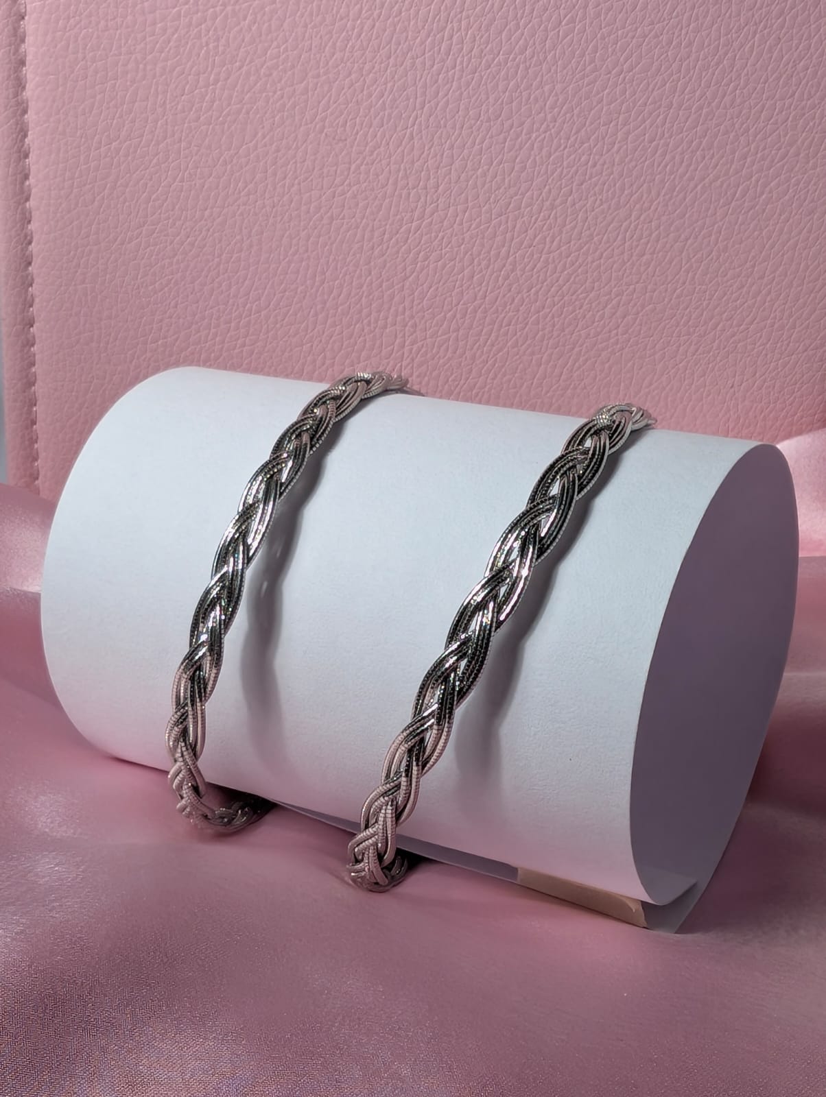 Silver Braided Design Anklets - Image 2